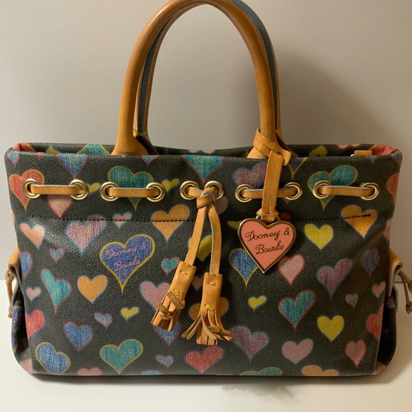 Handbags - Dooney & Bourke Black Purse, Multicolored Hearts